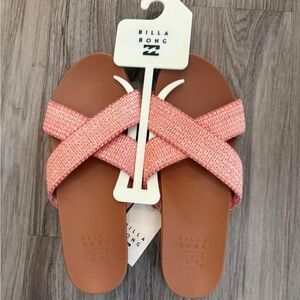 Billabong Pink and Brown Sandals with Cross-Strap Design
